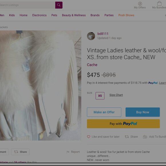 CACHE ASPEN HOLIDAY PARTY Cream Lamb Skin LEATHER FOX FUR Jacket WORN ONCE - Picture 2 of 9